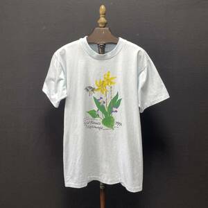 【980円スタート】USA製 古着 ヴィンテージ Tシャツ Hanes ライトブルー メンズM Wild Flowers 野花 ネイチャー シングルステッチ BA1560