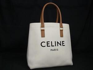 1円 CELINE セリーヌ ホリゾンタルカバ キャンバス×レザー トートバッグ ショルダー 肩掛け アイボリー系×ブラウン系 BN0638