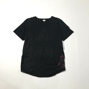 [パッチワークx刺繍] ポールスミス Paul Smith 半袖 ラウンド デザイン カットソー M ブラック レディース トップス Tシャツ 黒