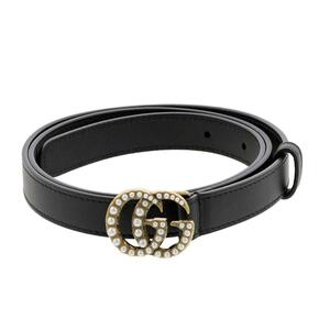 GUCCI グッチ 小物 ベルト/バックル 476342 Black Leather ダブルG スリムベルト パール