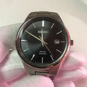 SEIKO 稼働品　V157-0BB0 ソーラー チタン SOLAR TITANIUM セイコー 3針　カレンダー　黒文字盤　