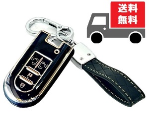 ★送料無料★キーホルダー付き★DAIHATSU ダイハツ用 ★キーケース キーカバー★両サイドスライドドア★ブラック４ボタン★