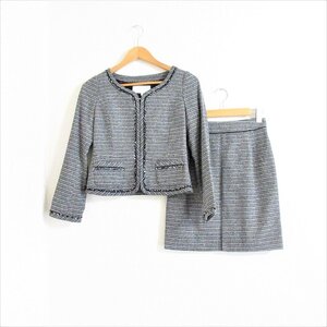 美品 PROPORTION BODY DRESSING プロポーションボディドレッシング スーツ セットアップ ノーカラージャケット スカート 2 白×黒