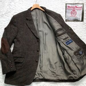 【美品 XXXL】Harris Tweed テーラードジャケット チェック くるみボタン エルボーパッチ ハリスツイード メンズ ブラウン 肘当て 56 3XL