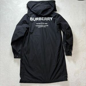 【極美品・現行】 BURBERRY バーバリー メンズ バックロゴ ホースフェリー ステンカラーコート ロングコート フード取外可 ブラック M