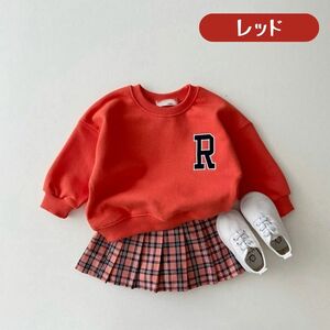 レッド 90cm ビッグロゴ 長袖トレーナー ベビー服 男の子 女の子 コットン ボーイズ ガールズ スウェット キッズ 部屋着 春秋冬 新生児