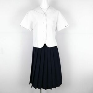 1円 セーラー服 スカート 上下2点セット 夏物 女子 学生服 兵庫姫路高校 白 制服 中古 ランクC NA6954