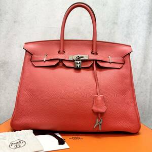 1円〜美品 HERMES エルメス　バーキン35　トリヨンクレマンス　ルージュトマト　シルバー金具　□P刻印　2012年　ハンドバック