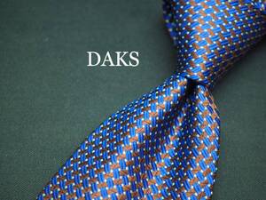 美品【DAKS ダックス】 C1014 ネイビー ブラウン ITALY イタリア製 SILK ブランド ネクタイ 古着 良品