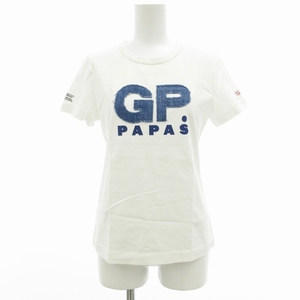 パパス Papas Tシャツ カットソー 半袖 ロゴ クルーネック 36 S 白 ホワイト /GV 1118 レディース