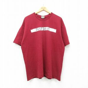 XL/古着 ナイキ NIKE 半袖 ビンテージ Tシャツ メンズ 00s JUST DO IT 大きいサイズ コットン クルーネック エンジ 24apr23 中古