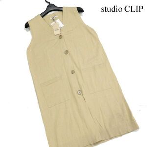 【新品 未使用】 studio CLIP スタジオクリップ 通年 ノースリーブ ロング ニット カーディガン ベスト Sz.F　レディース　K3T00068_7#O