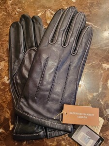 【未使用】KATHARINE HAMNETT LONDON　キャサリンハムネット　レザーグローブ　タッチパネル対応　24cm　濃紺