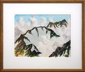 坂本　直行「大雪山系の山」水彩画・6号・落款入■六花亭■北大山岳部OB■坂本龍馬■状態良好【小竹美術】真作保証