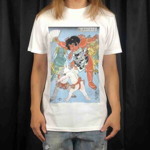 新品 ビッグ プリント 歌川国芳 金太郎 尽相撲之圖 浮世絵 和柄 鬼 猿 兎 アート Tシャツ S M L XL オーバーサイズ XXL~5XL ロンT パーカー