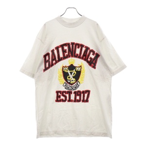 BALENCIAGA バレンシアガ ダメージ加工カレッジロゴ半袖Tシャツ ホワイト 739764 TOVK1