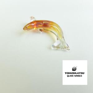 送料無料 TOMOMATSU GLASS WORKS/ガラスペンダント/イルカ/dolphin/クリア/オレンジ/日本製/とんぼ玉/ガラス細工/ハンドメイド