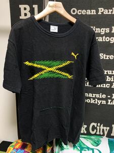 プーマ PUMA メンズ O Tシャツ トップス プルオーバー スウェット シャツ ジャマイカ bigT 古着 国旗 刺繍 黒 スポーツ トレーナー生地