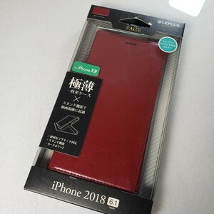 iPhone XR 手帳型 一枚革PUレザーケース マグネット レッド