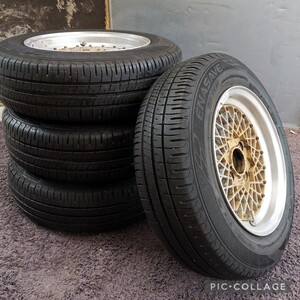 RAYS VOLK RACING レイズ ボルクレーシング 14インチ 6J 4穴 PCD114.3 +14 DUNLOP/EC204 4本セット 175/70R14 メッシュ 当時物 希少 旧車