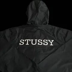 “STUSSY LOGO” stussy フード コーチジャケット 黒 L