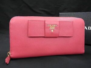 1円 ■美品■ PRADA プラダ サフィアーノレザー ラウンドファスナー 長財布 ウォレット 札入れ 小銭入れ カード入れ ピンク系 FE2269