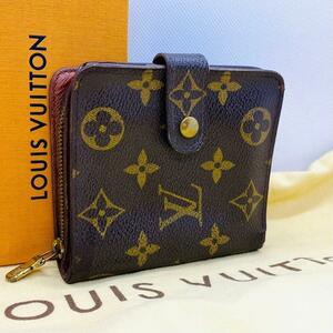 H113 極美品LOUIS VUITTON ルイヴィトン コンパクトジップ モノグラム ラウンドファスナー 二つ折り M61667