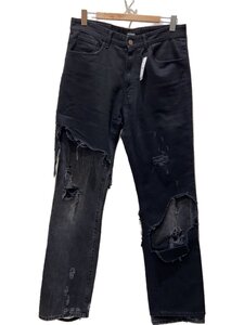 RAF SIMONS◆Destroyed Pants/ボトム/30/コットン/BLK/192-321-10134//