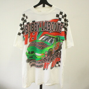 a342 90sビンテージ CHASE BOBBYLABONTE ビッグプリントTシャツ USA製■1990年代製 表記2XLサイズ 白 ホワイト アメカジ 古着卸 激安 80s