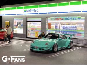 即納　G-FANS 1/64 family mart ジオラマ　点灯 組立式　駐車場付き　新品未開封②