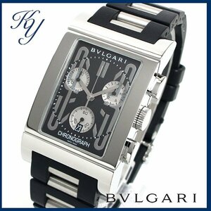 1円～ 3ヶ月保証付き 磨き済み 美品 本物 定番 人気 BVLGARI ブルガリ レッタンゴロ RTC49S クロノグラフ ラバーベルト メンズ 時計