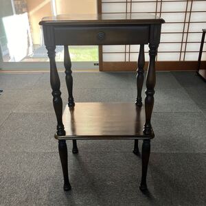 茶棚 木製 小棚 サイドテーブル 引出し 家具 2段 年代物 時代物 自然木 天然木 花台 アンティーク 