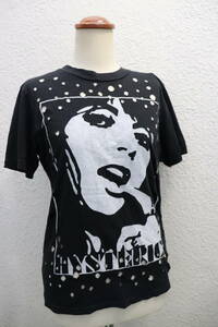 即決 2000年代初頭 HYSTERIC GLAMOUR ヒステリックグラマー ダメージ クラッシュ加工 穴あき加工 ロゴ ＆ ガール プリント Tシャツ FREE