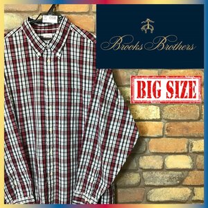 ME9-068★BIGサイズ★美品★【Brooks Brothers ブルックスブラザーズ】チェック 長袖 コットン ボタンダウンシャツ【メンズ XL】赤 薄手