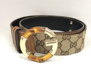 送料無料 グッチ GUCCI ベルト 138456.1476.85.34 GGキャンバス×レザー バンブー ロゴ レディース ブラウン