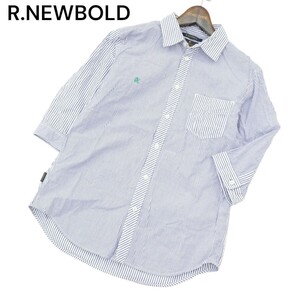 R.NEWBOLD ポールスミス 春夏 ロゴ刺繍★ 7分袖 ストライプ シャツ Sz.M　メンズ　A4T03559_4#A