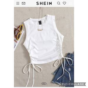 新品 SHEIN シーイン タンクトップ レディース M S 白 ホワイト 無地 ドローストリング EZwear バックリボン 白色 トップス クロップド 