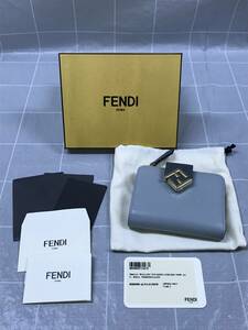 【美品】FENDI フェンディ FFダイヤモンド 二つ折り財布 ブルー系 レザー L字ファスナー メンズ レディース ファッション 財布 趣味