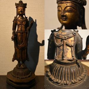 【GE】M547【コレクター所蔵品】《大名品》時代 金銅仏立像置物 /仏教美術 骨董品 時代品 美術品 古美術品 仏像 佛 銅製《高さ約40㎝》