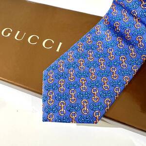 美品 GUCCI ネクタイ シルク100% ブルー 2410-466