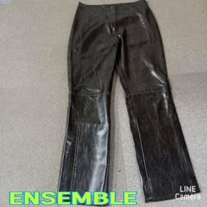 ENSEMBLE ◆ PVC レザー パンツ 42 サイズ ダークブラウン made in ITALY ◆ レディース