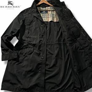 極美品/XLサイズ●バーバリー ロンドン ナイロン スタンドカラーコート ジャケット ロング丈 BURBERRY LONDON ゴム弾き 軽量 ノバチェック