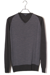 JOHN SMEDLEY ジョンスメドレー ウール ボーダー 切替 Vネック ニット セーター XS GRAY グレー イギリス製 /◆ メンズ