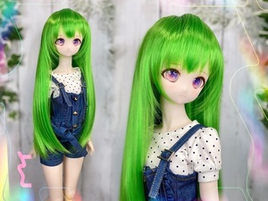 ●ドールウィッグ*ロングヘアー*ライムグリーン*9～9.5インチ（MDD DD SD SmartDollなど）●doll wig*dollwig●