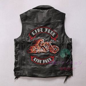 ●ハーレー 牛革 レザーベスト カウハイド ライダース バイクレザー メンズファッション 本革 刺繍 ベスト 機関車 M～4XL