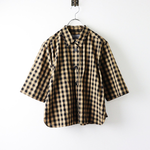 美品 2024年 マーガレットハウエル MARGARET HOWELL 578-4152031 COTTON LINEN ブロックチェック 五分袖シャツ 1【2400014099249】