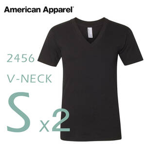 【新品】 アメリカンアパレル Vネック Tシャツ　黒 Sサイズ2枚セット americanapparel 半袖 (男女兼用) アメアパ ファインジャージー 無地