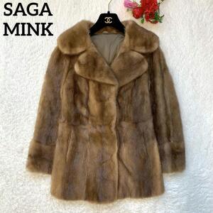 定価５０万円超!!!【極上美品】サガミンク SAGA MINK 金サガ 金タグ 高級本毛皮 デミパフミンクコート 女優襟 レディース パーティー