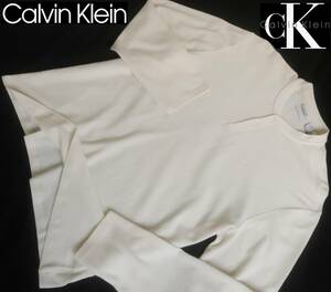 新品★カルバンクライン★アイボリー サーマル ロンT★ヘンリーネック★ワッフル 長袖 Tシャツ XL★CK Calvin Klein★726