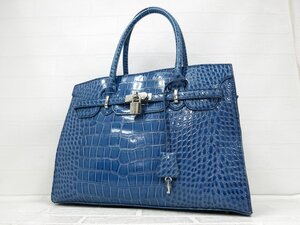 ◆超美品◆MonteRosso モンテロッソ◆クロコ型押し◆レザー 本革◆ハンド バッグ◆ブルー シルバー金具◆腕掛け◆B5サイズ収納可◆A9517